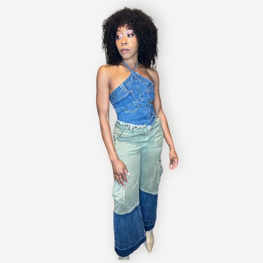 Patch Denim Cargo Pants